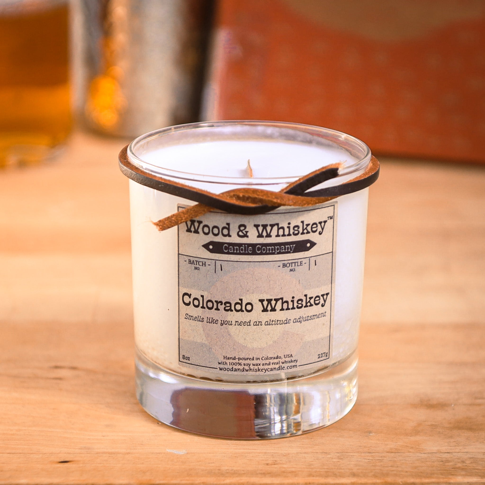 Colorado Whiskey | 8 oz Whiskey Infused Cocktail Glass Candle